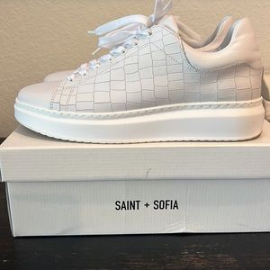 Saint + Sofia Hampstead Platform Trainer Sneakers White Crocodile Leather 9 EU40